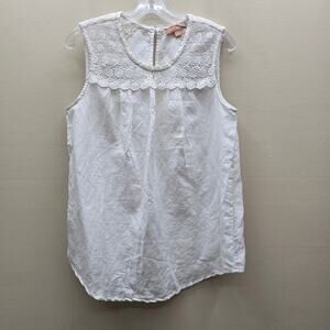April Cornell Linen Blend Sleeveless Lace Trim Top Cottagecore Ivory Size Medium